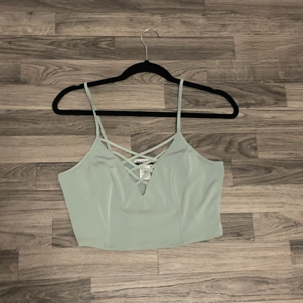 L Green Criss Cross Front Contempo Tank Crop